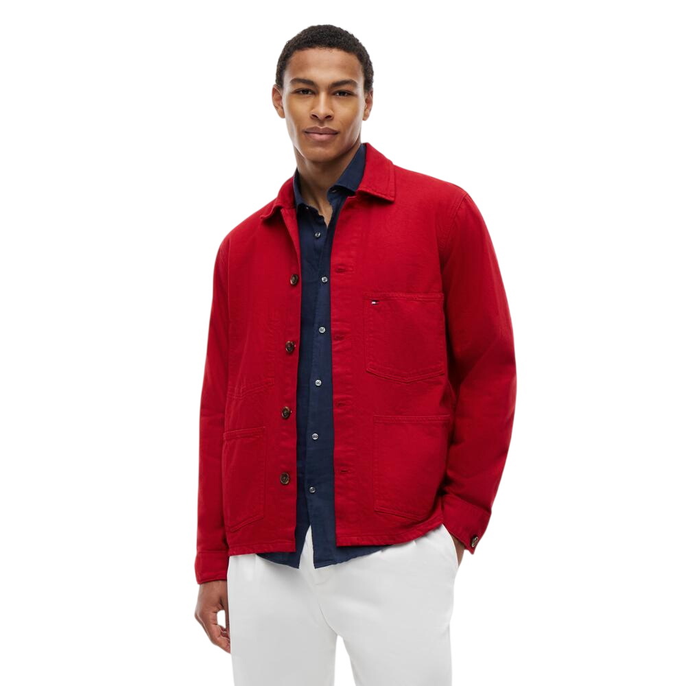 Tommy Hilfiger Washed Flag Embroidery Denim Chore Jacket